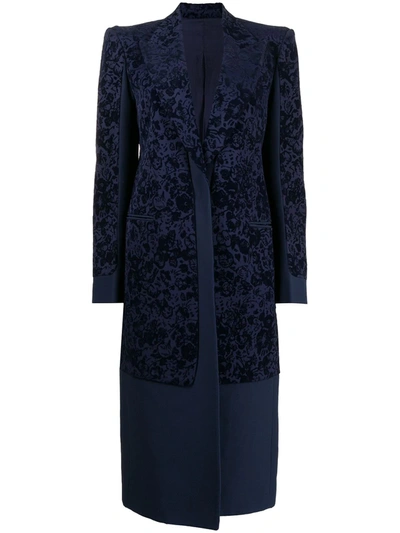 Pre-owned Celine  Floral-jacquard Single-breasted Coat In Blue