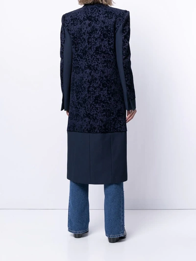 Pre-owned Celine  Floral-jacquard Single-breasted Coat In Blue