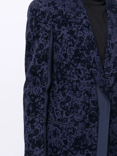 Pre-owned Celine  Floral-jacquard Single-breasted Coat In Blue