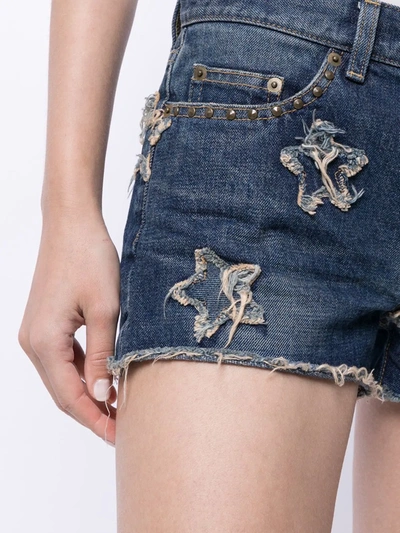 Pre-owned Saint Laurent Star Patch Denim Shorts In Blue