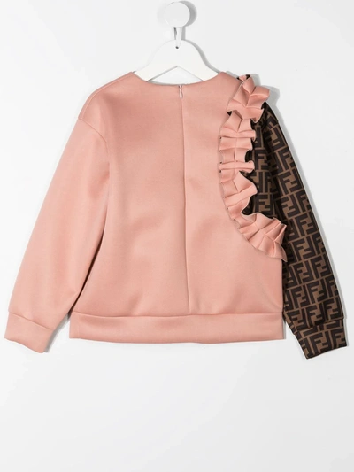 Shop Fendi Ruffled Ff-logo Sleeve Sweatshirt In Pink