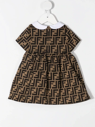 Fendi Baby Logo Cotton-blend Dress In Brown | ModeSens
