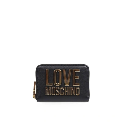 Shop Love Moschino Black Small Wallet With Gold Logo