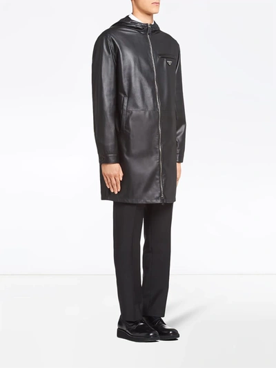 Shop Prada Nappa Leather Hooded Coat In Black
