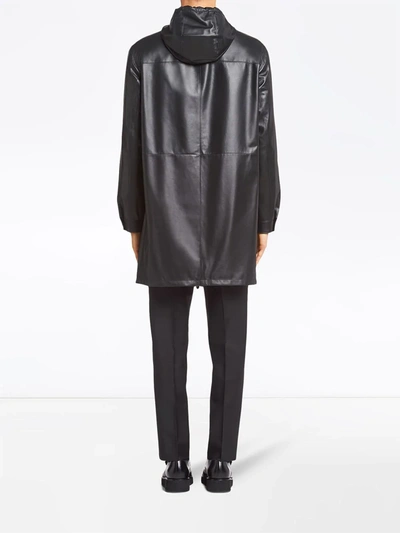 Shop Prada Nappa Leather Hooded Coat In Black