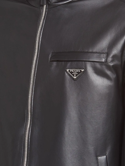 Shop Prada Nappa Leather Hooded Coat In Black