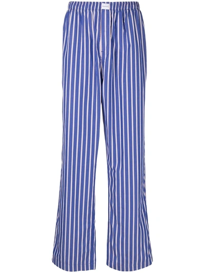 Shop Balenciaga Striped Pyjama-style Trousers In Blue