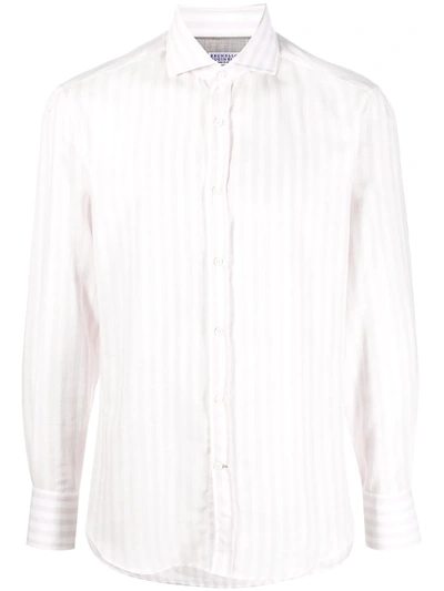 Brunello Cucinelli Striped Slim Fit Shirt In Pink