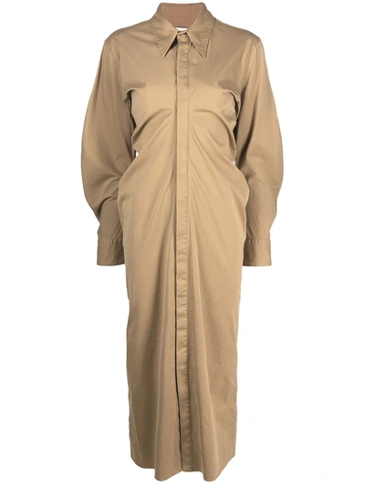Shop Bottega Veneta Kimono Sleeve Shirt Dress In Neutrals