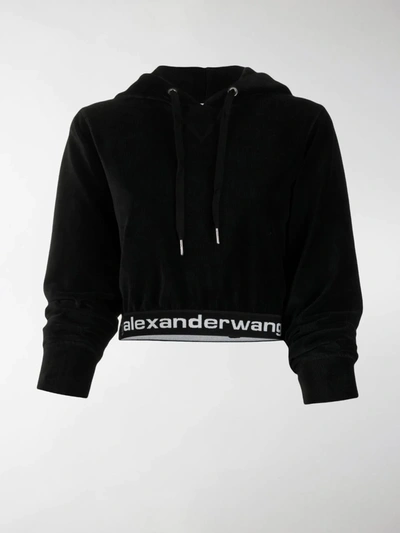Shop Alexander Wang T Logo Cropped Hoodie In Black