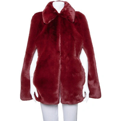 Pre-owned Burberry Burgundy Faux Fur Collared Cape Jacket Xs