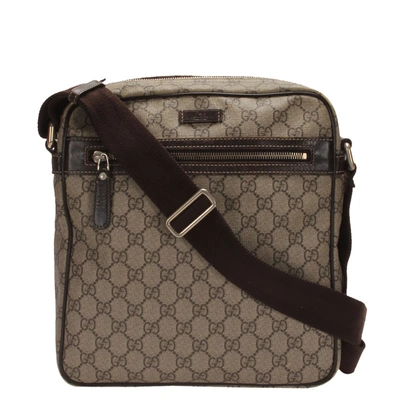 Pre-owned Gucci Beige/ebony Gg Supreme Canvas Flat Messenger Bag