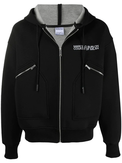 Shop Marcelo Burlon County Of Milan Logo Hooded Bomber Jacket In Black