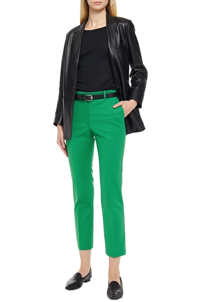 Shop Joseph Stretch-cotton Straight-leg Pants In Green