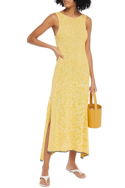 Shop Joseph Open-back Mélange Ribbed-knit Midi Dress In Yellow