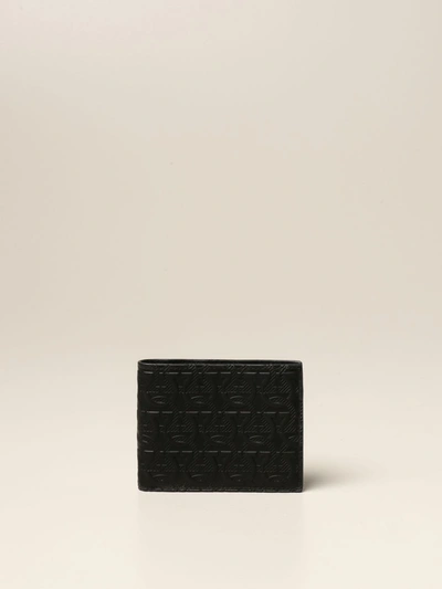Shop Ferragamo Embossed Gancini Wallet In Leather In Black