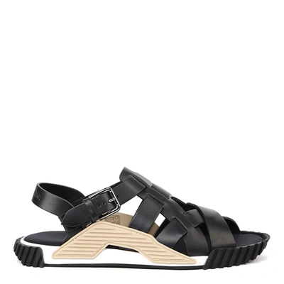 Shop Dolce & Gabbana Ns1 Leather Sandals In Black-desert