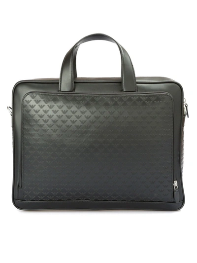 Shop Emporio Armani All Over Embossed Logo Leather Briefcase In Black