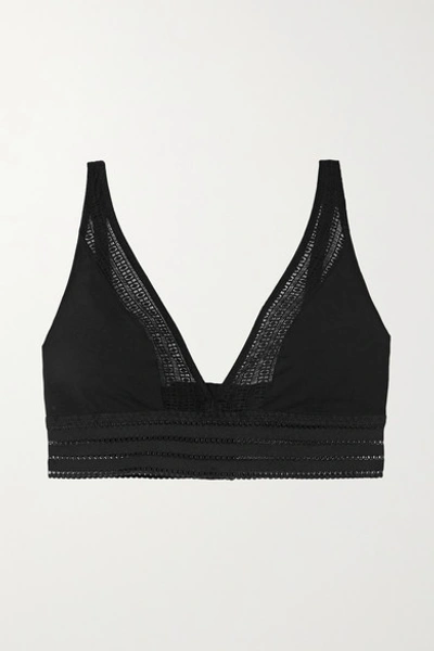Shop Else Jolie Stretch-mesh And Organic Cotton-jersey Soft-cup Triangle Bra In Black
