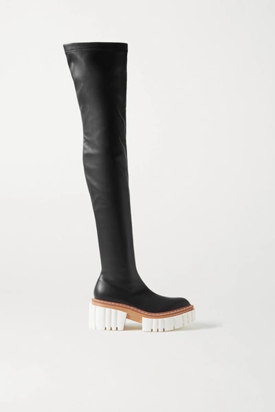 Shop Stella Mccartney Emilie Vegetarian Leather Platform Over-the-knee Boots In Black