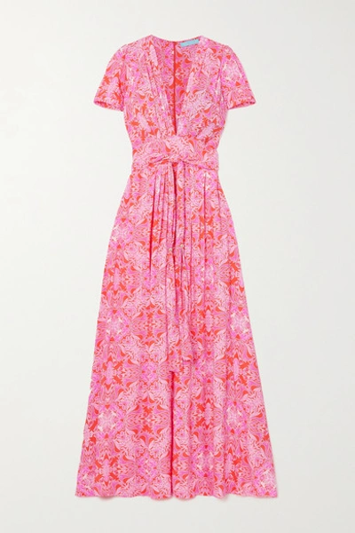 Shop Melissa Odabash Lou Belted Floral-print Voile Maxi Dress In Pink