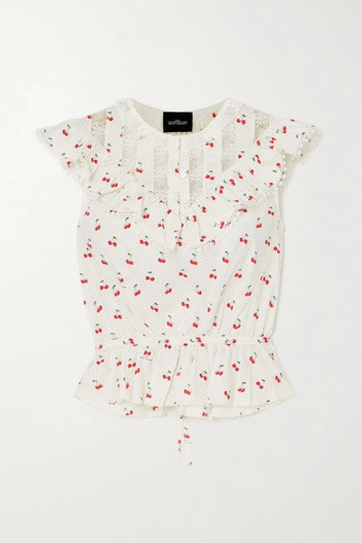 Shop The Marc Jacobs The Victorian Lace-trimmed Printed Cotton-poplin Top In Ivory