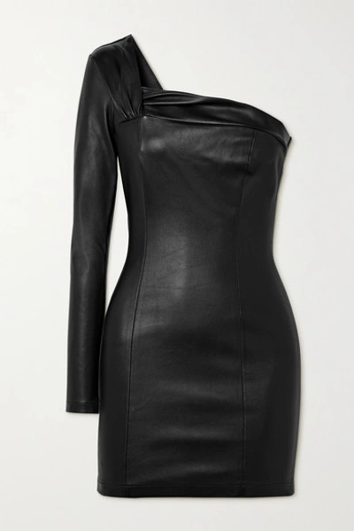 Shop Zeynep Arcay One-sleeve Leather Mini Dress In Black