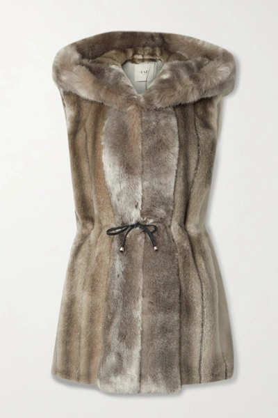 Shop Faz Not Fur Skate Moss Hooded Faux Fur Vest In Gray