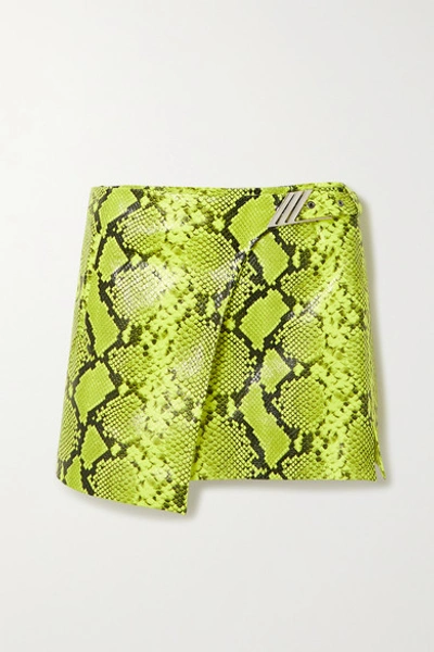 Shop Attico Neon Snake-effect Leather Wrap Mini Skirt In Snake Print