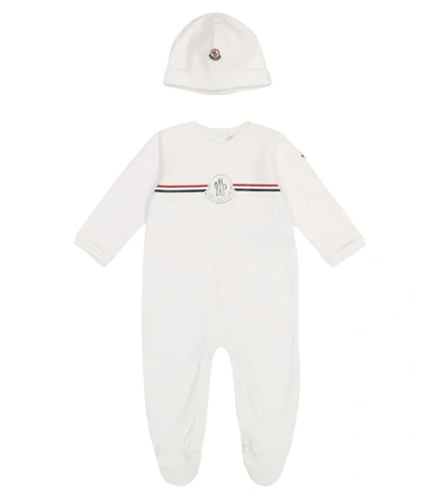 Shop Moncler Baby Cotton Onesie And Beanie In White