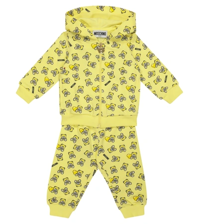 Shop Moschino Baby Printed Stretch-cotton Hoodie And Pants In Yellow