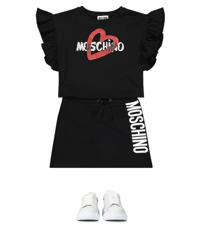 Shop Moschino Logo Stretch-cotton Skirt In Black