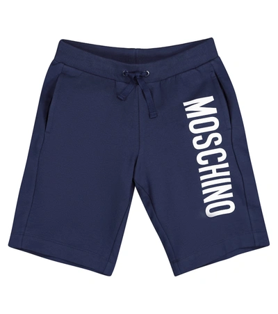 Shop Moschino Logo Stretch-cotton Shorts In Blue