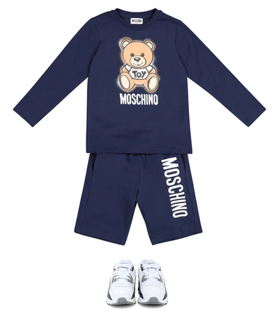 Shop Moschino Logo Stretch-cotton Shorts In Blue