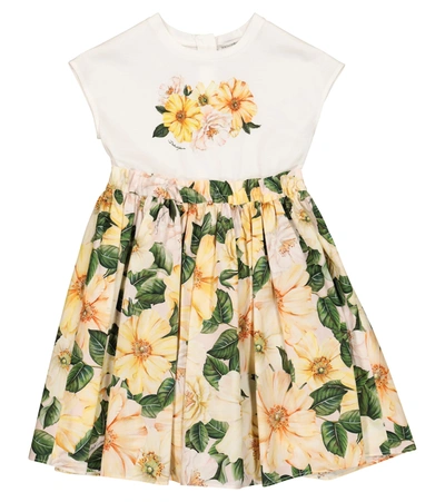 Shop Dolce & Gabbana Floral Cotton Dress In Yellow
