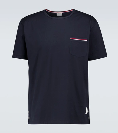 Shop Thom Browne Short-sleeved Cotton T-shirt In Blue