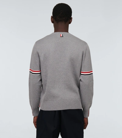 Shop Thom Browne Tricolor Inlay Milano Stitch Cotton Sweater In Light Grey