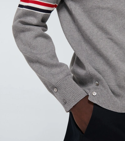 Thom Browne Tricolor Inlay Milano Stitch Cotton Sweater In Light Grey