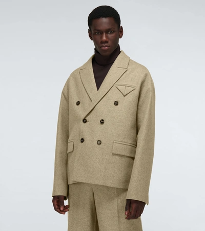 Shop Bottega Veneta Double-breasted Wool Blazer In Beige