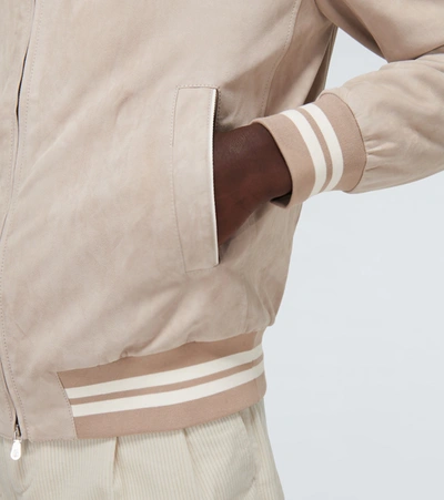 Shop Brunello Cucinelli Suede Bomber Jacket In Beige