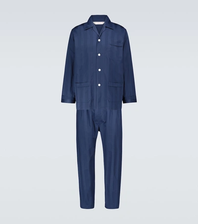 Shop Derek Rose Lingfield Cotton Pajama Set In Blue
