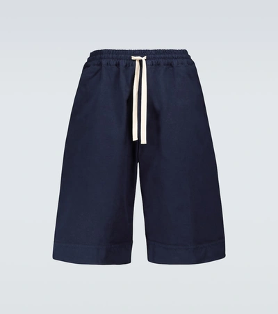 Shop Jil Sander Cotton Wide-leg Bermuda Shorts In Blue