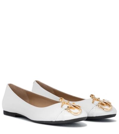 Shop Jw Anderson Logo Leather Ballet Flats In White