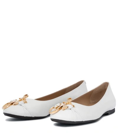Shop Jw Anderson Logo Leather Ballet Flats In White