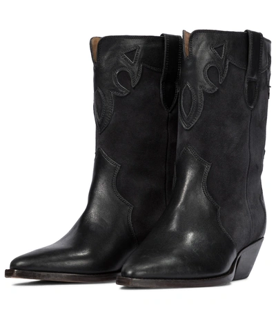 Shop Isabel Marant Duoni Suede And Leather Cowboy Boots In Black