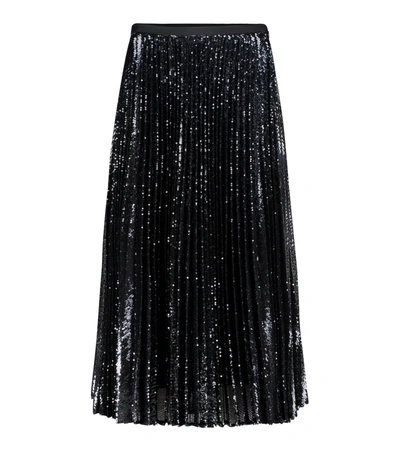 Shop Joseph Pleated Sequined Midi Skirt In Black