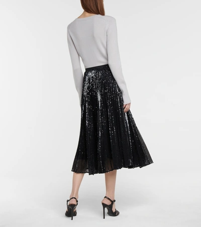 Shop Joseph Pleated Sequined Midi Skirt In Black