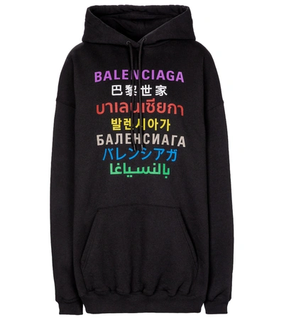 Shop Balenciaga Languages Cotton-blend Hoodie In Black