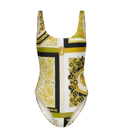 Shop Versace Barocco Swimsuit In Gold