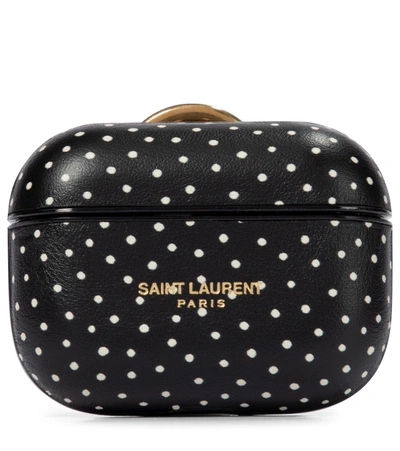Shop Saint Laurent Polka-dot Leather Airpods Pro Case In Black